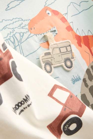 Kinder Buben - Multipack 2er - Dino und Auto - Kurzarmshirt - hellblau