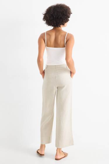 Femmes - Pantalon de lin - high waist - wide leg - beige clair
