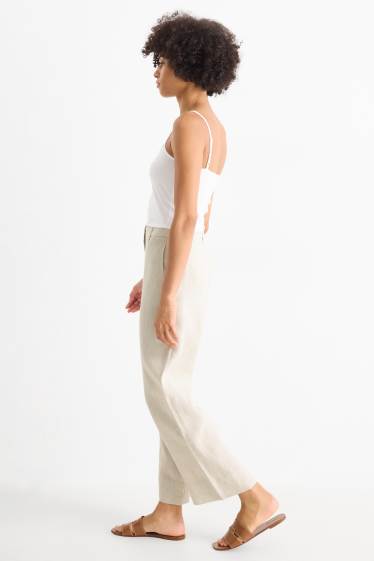 Femmes - Pantalon de lin - high waist - wide leg - beige clair