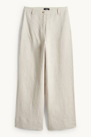 Femmes - Pantalon de lin - high waist - wide leg - beige clair