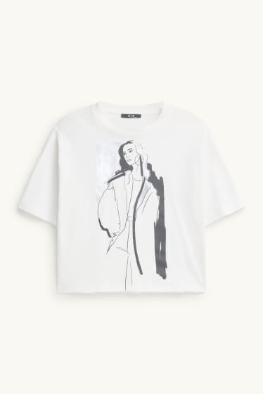 Dámské - Tričko - relaxed fit - s lesklými efekty - bílá