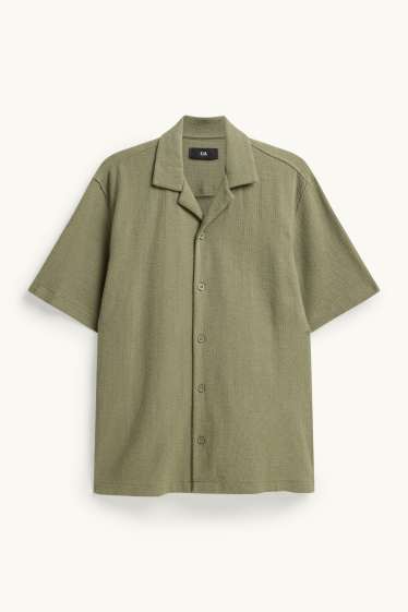 Home - Camisa - regular fit - coll solapa - texturada - verd