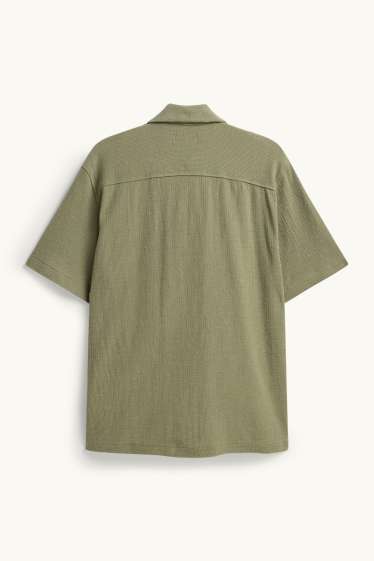 Home - Camisa - regular fit - coll solapa - texturada - verd