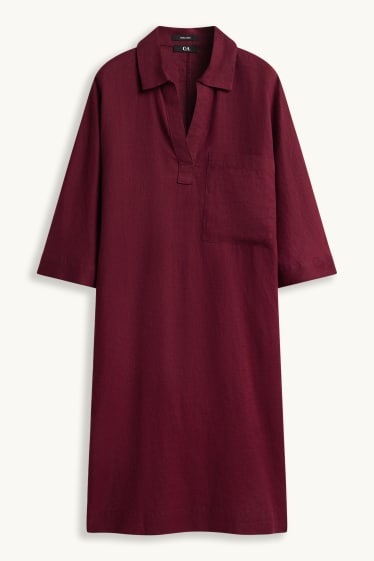 Damen - Leinenkleid - Straight Fit - dunkelrot