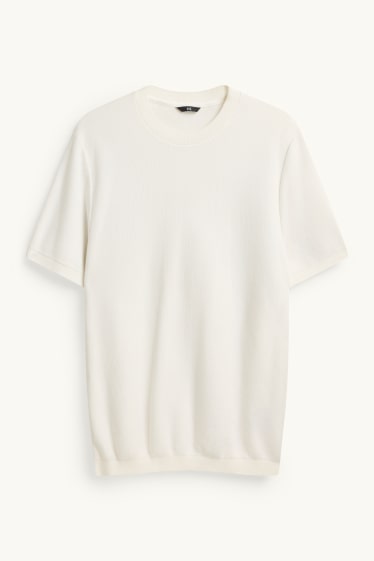 Herren - Strickpullover - kurzarm - strukturiert - cremeweiss