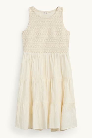 Kinder Mädchen - Kleid - strukturiert - hellgelb