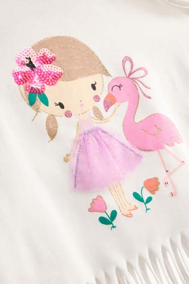 Kinder Mädchen - Mädchen und Flamingo - Top - Glanz-Effekt - weiß