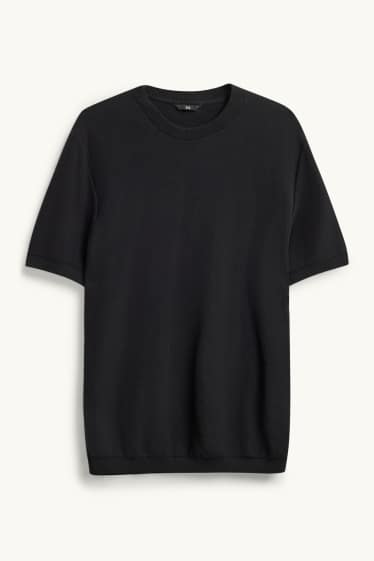 Herren - Strickpullover - kurzarm - strukturiert - schwarz