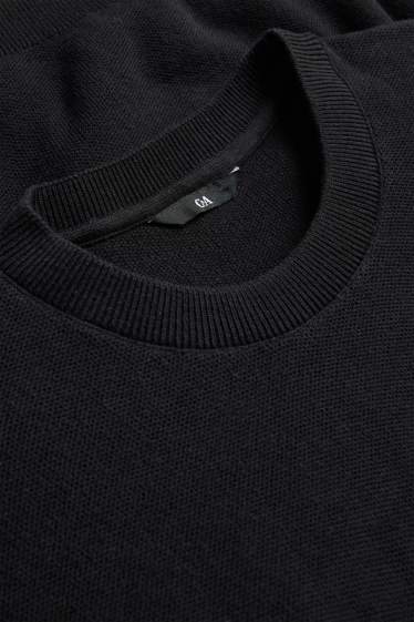 Herren - Strickpullover - kurzarm - strukturiert - schwarz