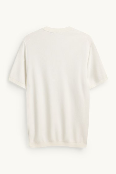 Herren - Strickpullover - kurzarm - strukturiert - cremeweiss