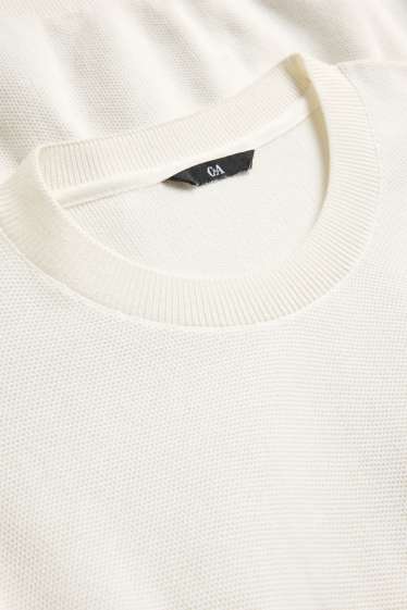 Herren - Strickpullover - kurzarm - strukturiert - cremeweiss