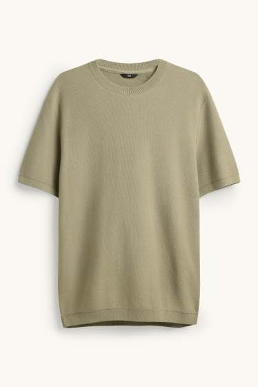 Herren - Strickpullover - kurzarm - strukturiert - khaki