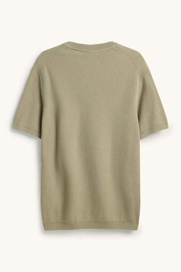 Herren - Strickpullover - kurzarm - strukturiert - khaki
