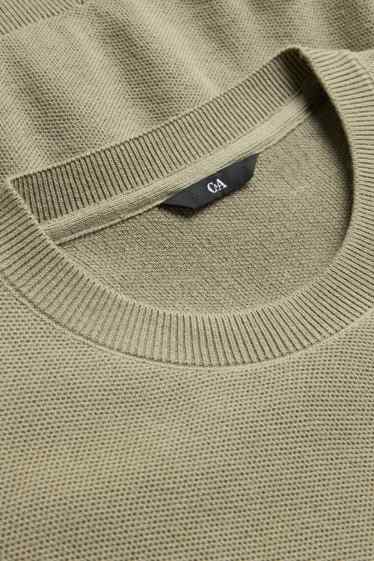 Herren - Strickpullover - kurzarm - strukturiert - khaki