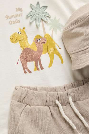 Miminka - chlapci - Velbloudi a palmy - outfit pro miminka - 3dílný - béžová