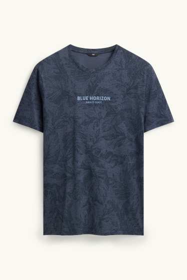 Heren - T-shirt - regular fit - met patroon - donkerblauw