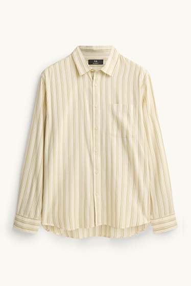 Pánské - Košile - relaxed fit - kent - pruhovaná - béžová