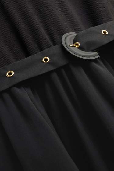 Damen - Fit & Flare Kleid mit Gürtel - schwarz