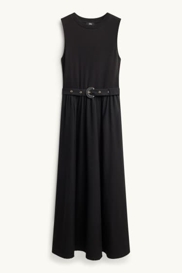 Damen - Fit & Flare Kleid mit Gürtel - schwarz