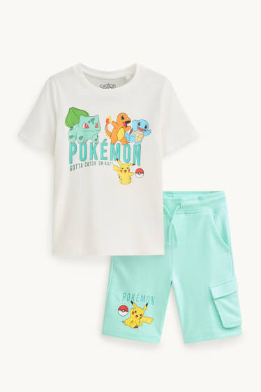 Copii - Băieți - Pokémon - set - tricou cu mânecă scurtă și pantaloni scurți - 2 piese - alb / turcoaz