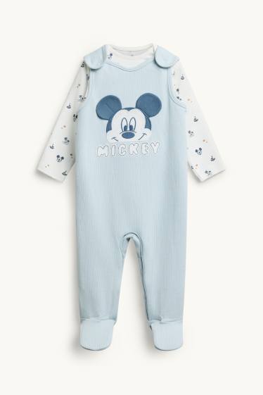 Bebeluși - băieți - Mickey Mouse - set salopetă - 2 piese - alb / albastru deschis