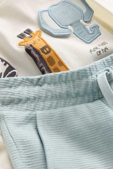 Kinder Buben - Wildtiere - Set - Kurzarmshirt und Shorts - 2 teilig - weiß / blau