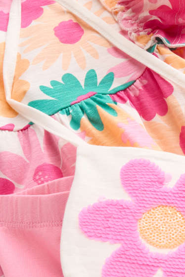 Enfants filles - Fleur - ensemble - tunique, leggings capri et sac - 3 pièces - rose pâle / orange