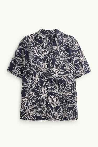 Pánské - Košile - regular fit - klopový límec - se vzorem - tmavomodrá