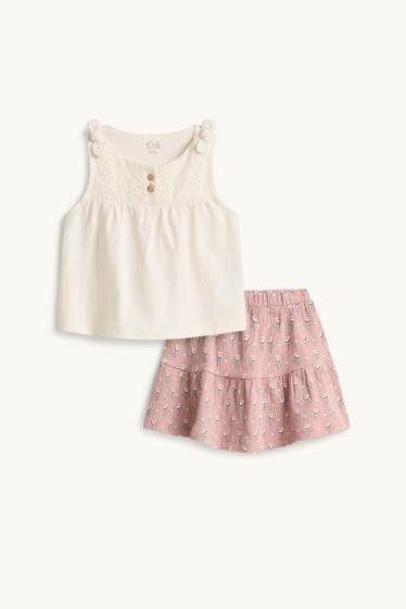 Miminka - dívky - Květiny - outfit pro miminka - 2dílný - bílá/růžová