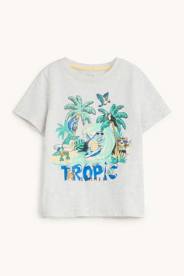 Kinder Buben - Tiere - Kurzarmshirt - grau-melange