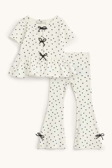 Kinder Mädchen - Punkte - Set - Kurzarmshirt und Flared Leggings - 2 teilig - weiß / schwarz
