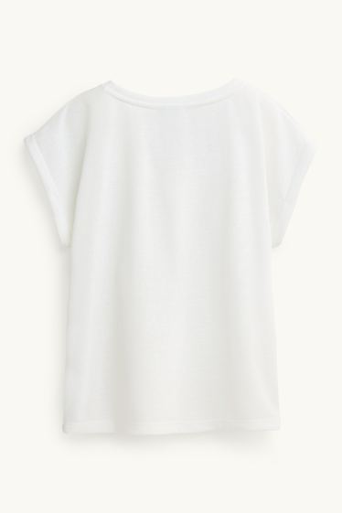 Femmes - T-shirt à col V - relaxed fit - blanc