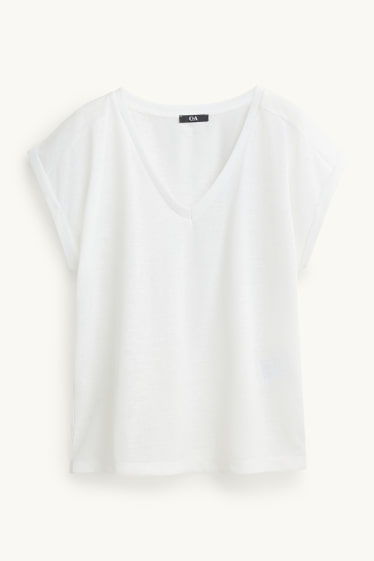 Femmes - T-shirt à col V - relaxed fit - blanc