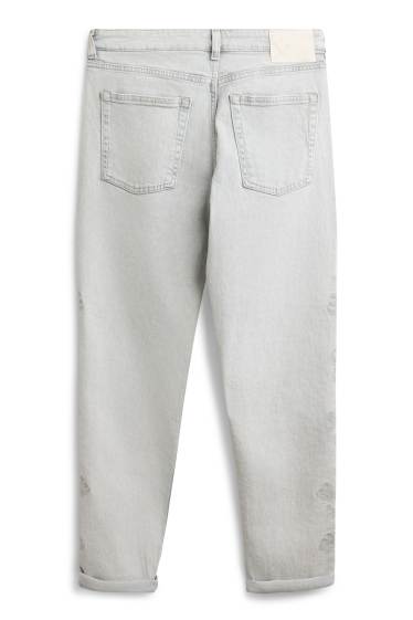 Femmes - Boyfriend jean - mid waist - à fleurs - jean gris clair