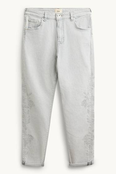 Femmes - Boyfriend jean - mid waist - à fleurs - jean gris clair