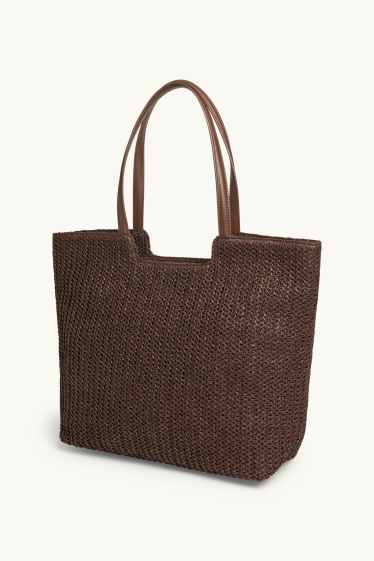Damen - Großer Stroh-Shopper - dunkelbraun