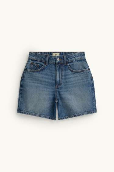 Dames - Bermuda van spijkerstof - mid waist - jeansdonkerblauw