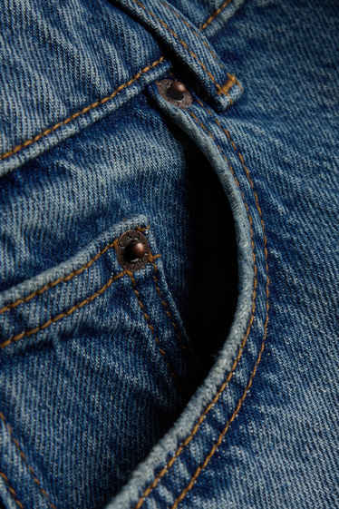 Dames - Bermuda van spijkerstof - mid waist - jeansdonkerblauw