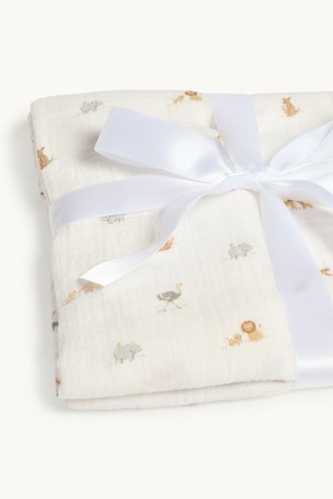 Unisex - Animales de la selva - manta para bebé - 100 x 80 cm - blanco roto
