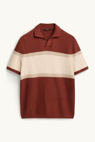 Herren - Strick-Poloshirt - Regular Fit - gestreift - strukturiert - dunkelrot