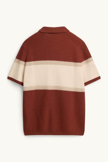 Herren - Strick-Poloshirt - Regular Fit - gestreift - strukturiert - dunkelrot