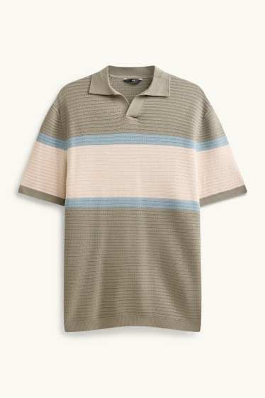 Herren - Strick-Poloshirt - Regular Fit - gestreift - strukturiert - hellgrün