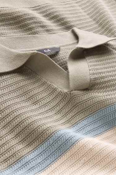 Herren - Strick-Poloshirt - Regular Fit - gestreift - strukturiert - hellgrün