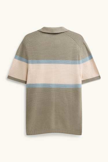 Herren - Strick-Poloshirt - Regular Fit - gestreift - strukturiert - hellgrün