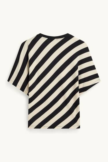 Damen - T-Shirt - Regular Fit - gestreift - schwarz / beige