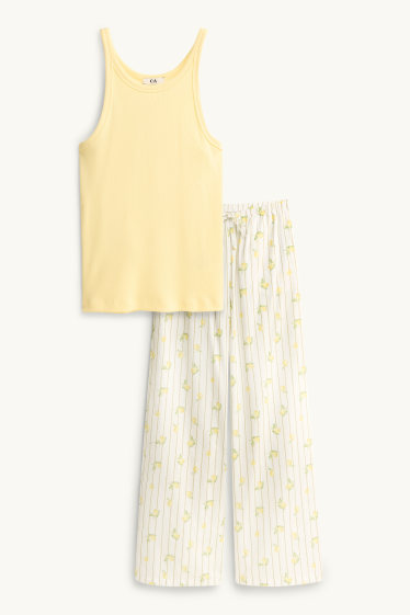 Damen - Pyjama - gemustert - gelb