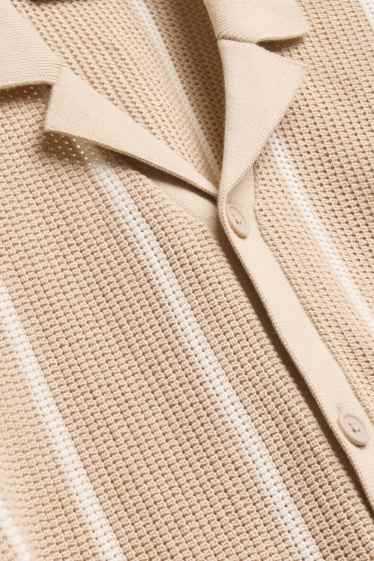 Herren - Strick-Hemd - Regular Fit - Reverskragen - gestreift - beige