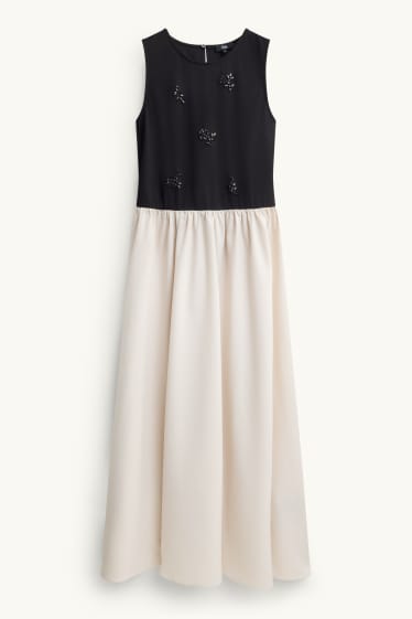 Dona - Vestit fit & flare amb pedres d’estràs - negre/beix