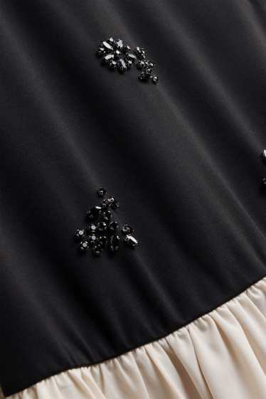 Dona - Vestit fit & flare amb pedres d’estràs - negre/beix