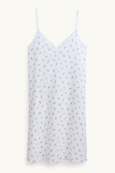Dona - Camisa de dormir de punt d’ordit calat - de flors - blanc